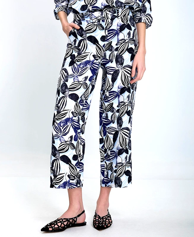 Gerry Weber Gerry Weber Γυναικείο Παντελόνι Κανονική Γραμμή Λινό Με Φλοράλ Μοτίβο Μπλε