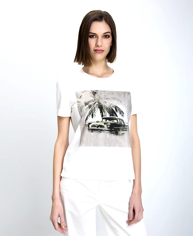 Gerry Weber Gerry Weber Γυναικείο T-Shirt Κανονική Γραμμή Με Print Αυτοκίνητο Εκρού