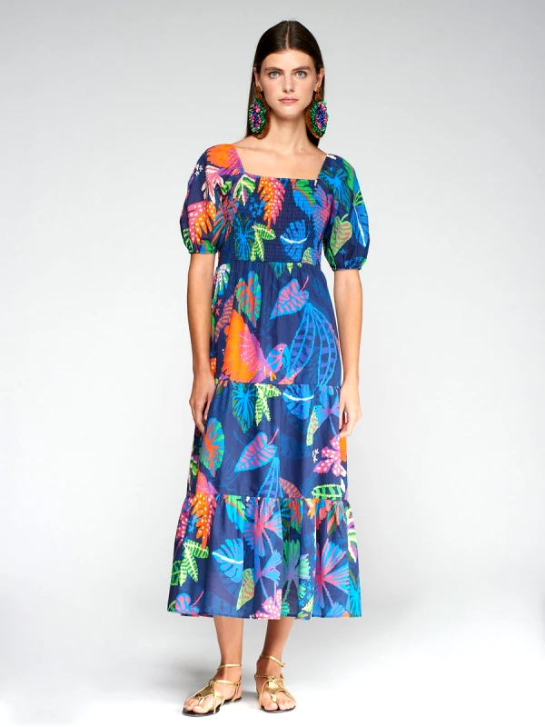 Vilagallo Vilagallo Γυναικείο Φόρεμα Βαμβακερό με Jungle Print Regular Fit σε Μπλε