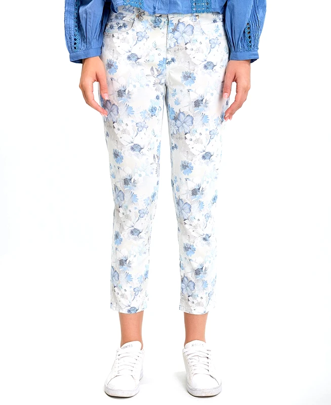 Anna Montana Γυναικείο Παντελόνι Regular Fit με Φλοράλ Σχέδιο και Cropped Μήκος