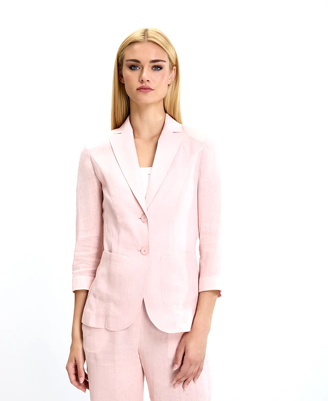 Laura Donini Γυναικείο Σακάκι Λινό με 3/4 Μανίκι Slim Fit σε Ροζ