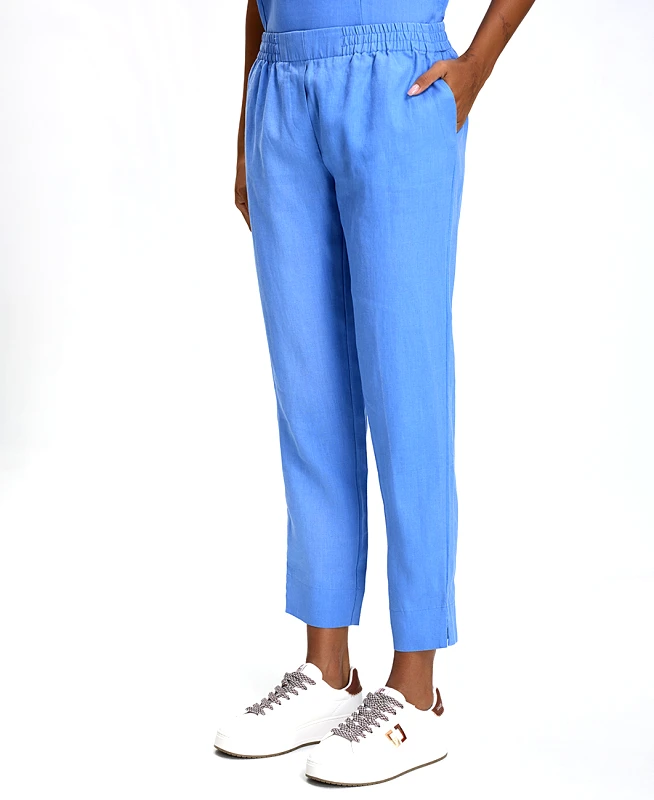 Clarina Γυναικείο Cropped Λινό Παντελόνι Straight Fit σε Μπλε