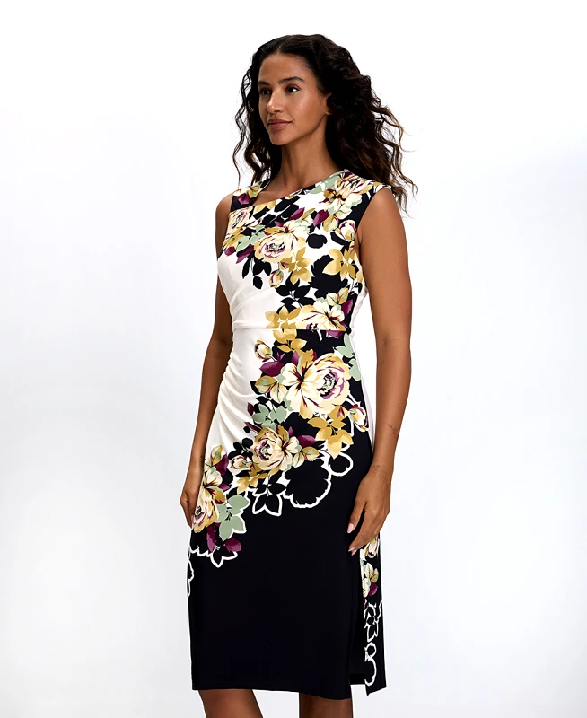 Stella Lorand Γυναικείο Κοντό Φόρεμα με Λουλουδάτο Print Slim Fit σε Μαύρο/Εκρού