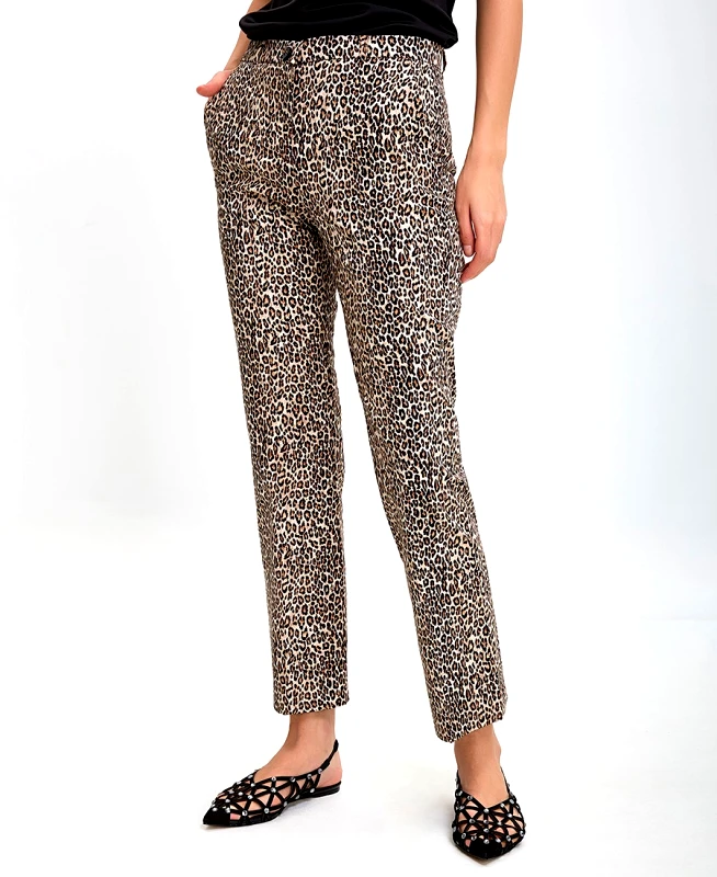 Laura Donini Γυναικείο Παντελόνι με Animal Print Σχέδιο Straight Fit