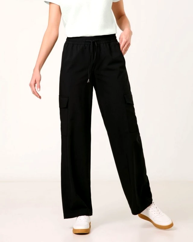 Gerry Weber Gerry Weber Γυναικείο Παντελόνι Wide Leg με Λάστιχο στη Μέση και Cargo Τσέπες από Ελαστικό Ύφασμα