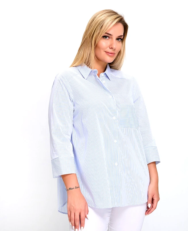 Donna Vita Γυναικείο Πουκάμισο Comfort Fit Με Ρίγες Και Τσέπη Σε Αντίθετη Φορά