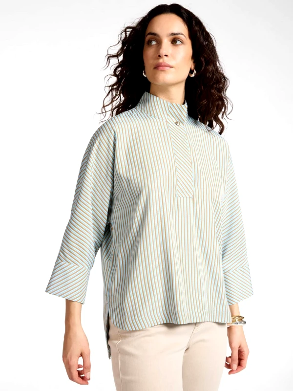 Elena Miro Elena Miro Γυναικεία Μπλούζα Boxy Fit Με Mandarin Collar Και Ριγέ Σχέδιο