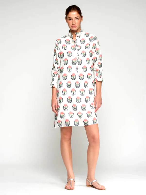 Vilagallo Vilagallo Γυναικείο Λινό Φόρεμα Floral Print Three Quarter Sleeve Regular Fit