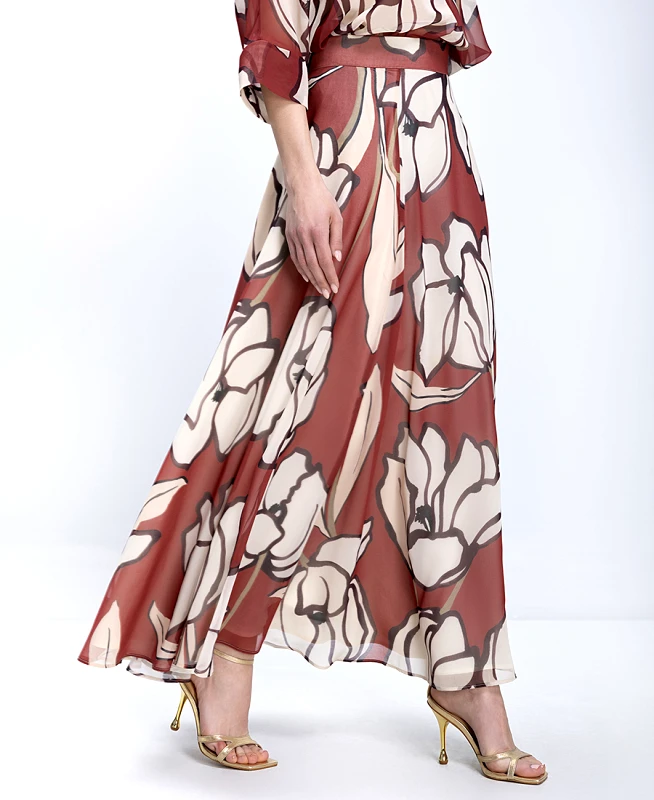 Diana D Diana D Γυναικεία Maxi Φούστα Floral Με Ασύμμετρο Τελείωμα Regular Fit