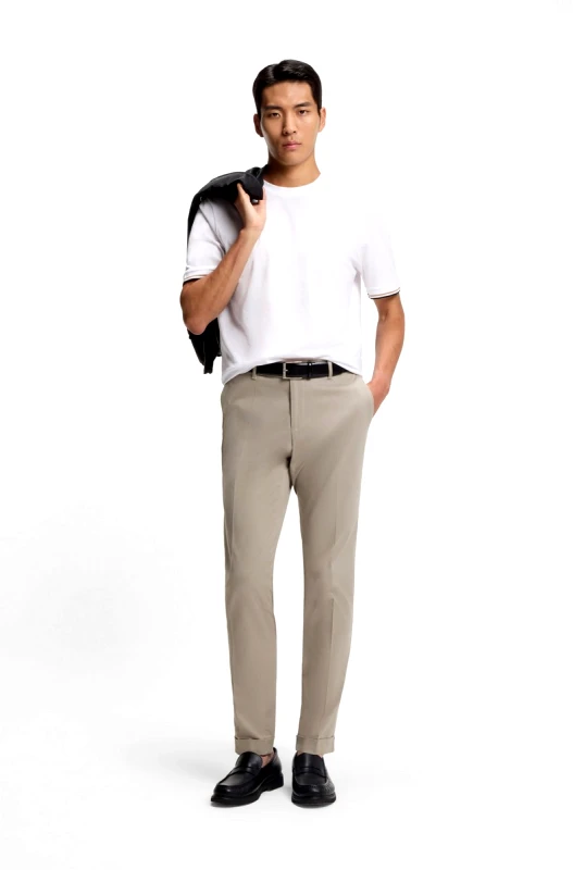 Boss Boss Ανδρικό Παντελόνι Slim Fit Από Βαμβακερό Stretch Με Turned Up Hems