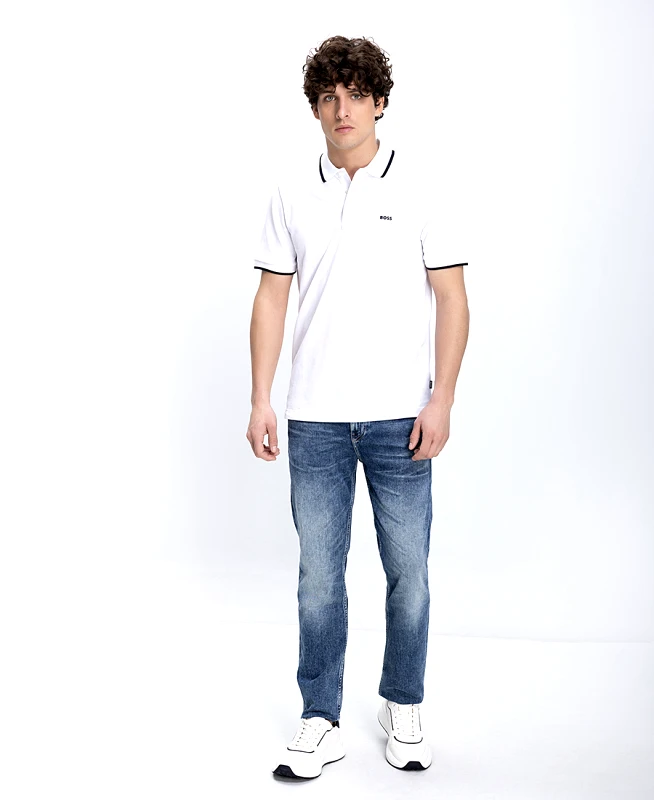 Boss Boss Ανδρικό Παντελόνι Jean Με Washed Denim Όψη Straight Fit