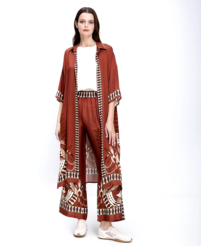 Anonyme Anonyme Γυναικείο Παντελόνι Wide Leg Με Ethnic Σχέδιο Και Λάστιχο Στη Μέση