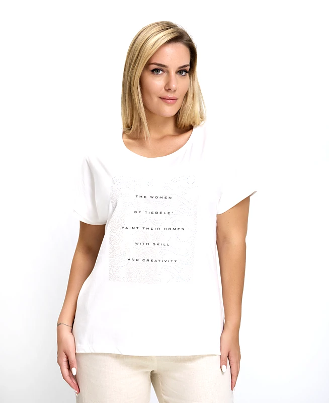 Luisa Viola T-Shirt Γυναικείο Regular Fit Βαμβακερό Με Print Και Στρας Λευκό