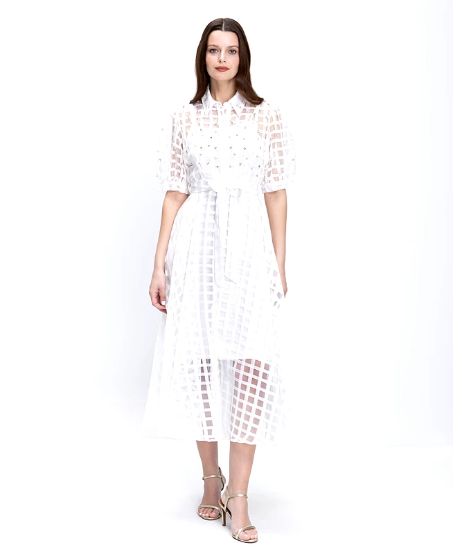 Paper Lace Paper Lace Γυναικείο Φόρεμα Midi Με Διάφανο Καρό Σχέδιο Και Ζώνη