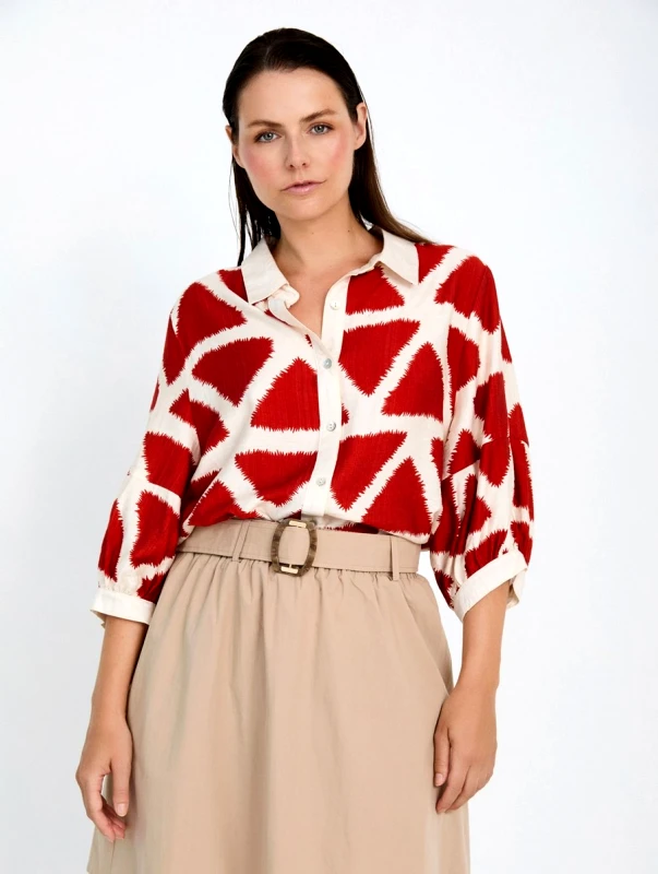 Skatie Skatie Γυναικείο Πουκάμισο Relaxed Fit Με Γεωμετρικό Print Και Contrast Λεπτομέρειες