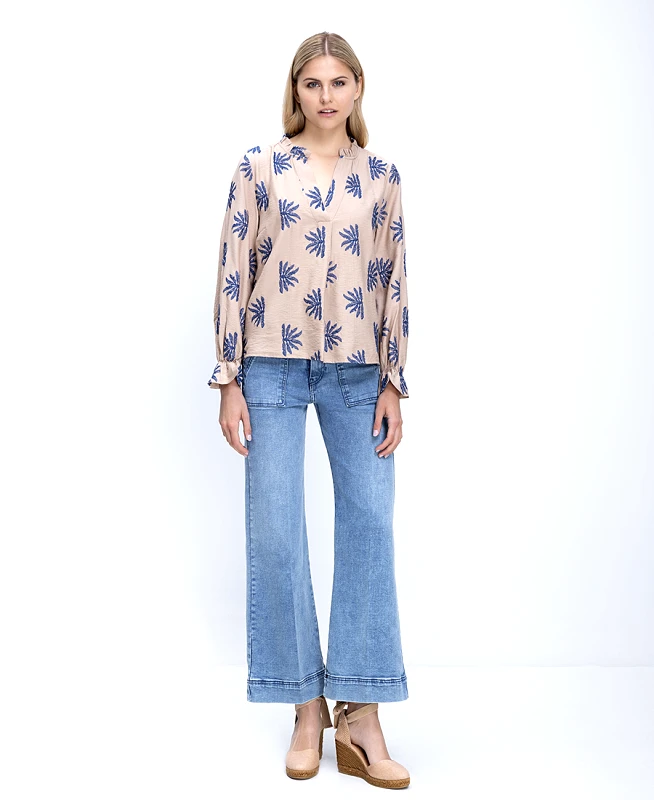 Vilagallo Vilagallo Γυναικείο Denim Παντελόνι Wide Leg Με Ψηλόμεση Γραμμή Και Τσέπες