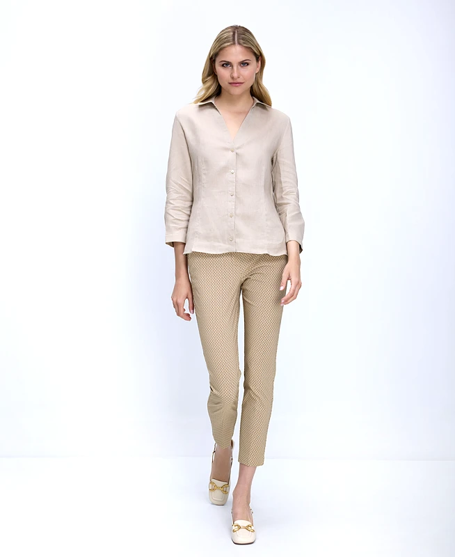 Laura Donini Γυναικείο Παντελόνι Cropped Με Μικροσχέδιο Slim Fit