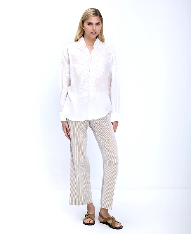 Diana D Γυναικείο Παντελόνι Slim Fit Με Ριγέ Σχέδιο Και Cropped Μήκος
