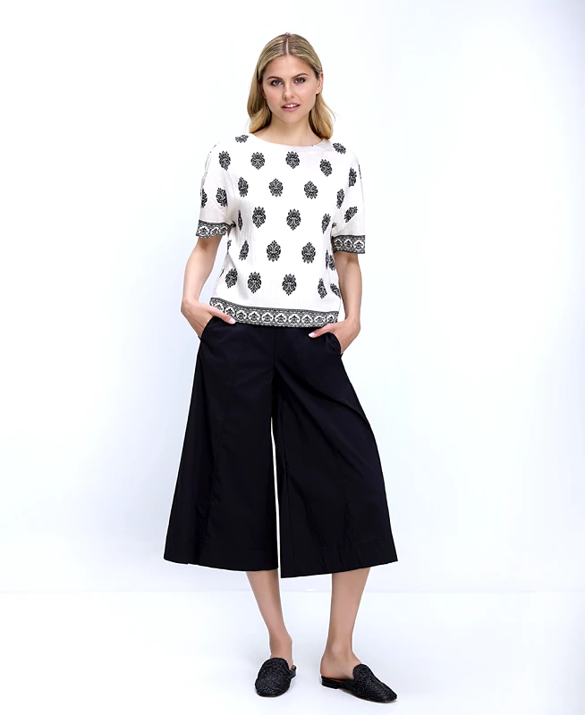 La Fee Maraboutee La Fee Maraboutee Γυναικείο Παντελόνι Wide Leg Regular Fit Με Ζώνη Και Cropped Μήκος
