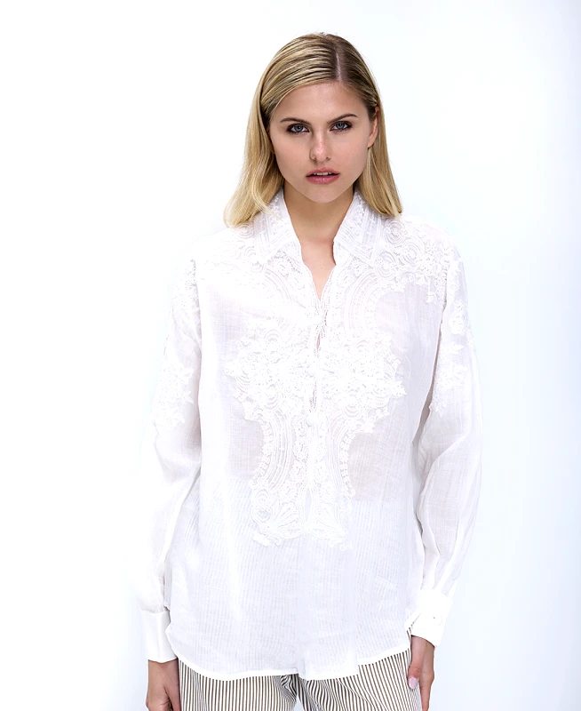 Paper Lace Paper Lace Γυναικείο Πουκάμισο Regular Fit Με Κέντημα Και Ρομαντικό Σχέδιο