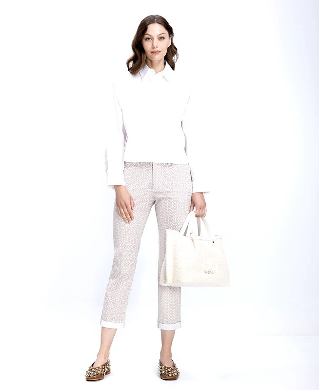 Donna Vita Γυναικείο Παντελόνι Regular Fit Με Γεωμετρικό Print Και Ρεβέρ