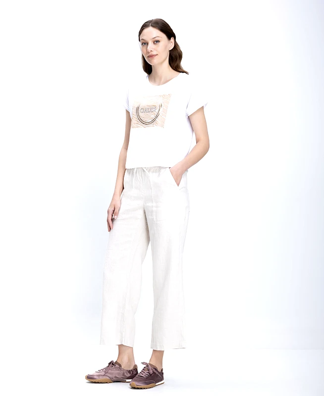 Donna Vita Γυναικείο Λινό Παντελόνι Wide Leg Με Λάστιχο Στη Μέση