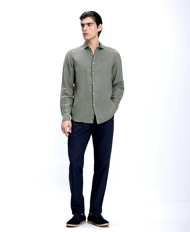 Commander Ανδρικό Παντελόνι Linen Blend Με Ρεβέρ Slim Fit