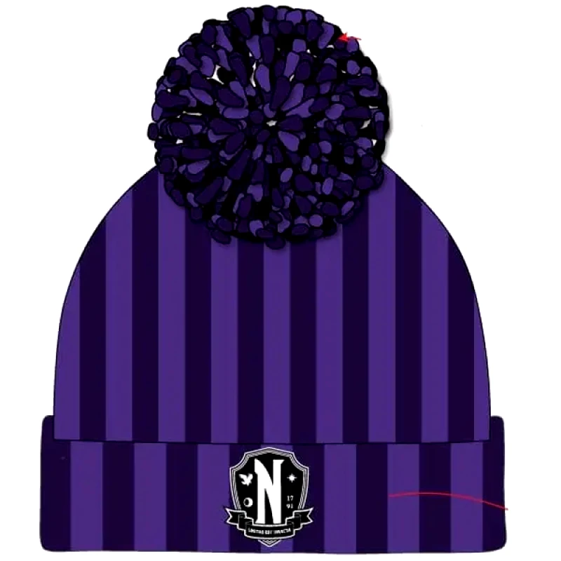 Heroes INC Wednesday - Pom-Pom Beanie Nevermore Logo