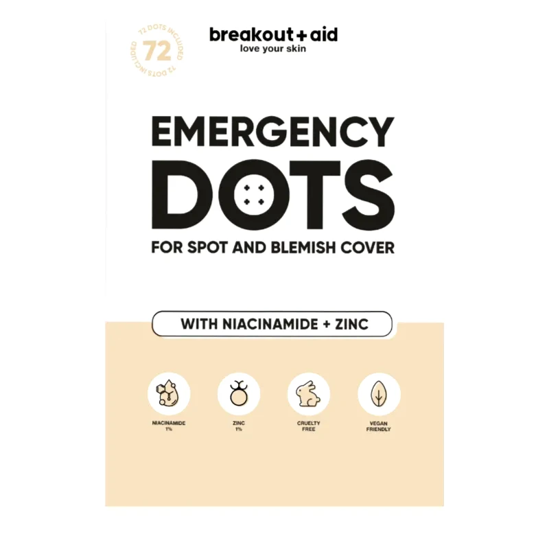 breakout + aid breakout + aid Emergency Dots For Spots and Blemishes τοπική φροντίδα κατά της ακμής με νιασιναμίδη και ψευδάργυρο 72 τμχ