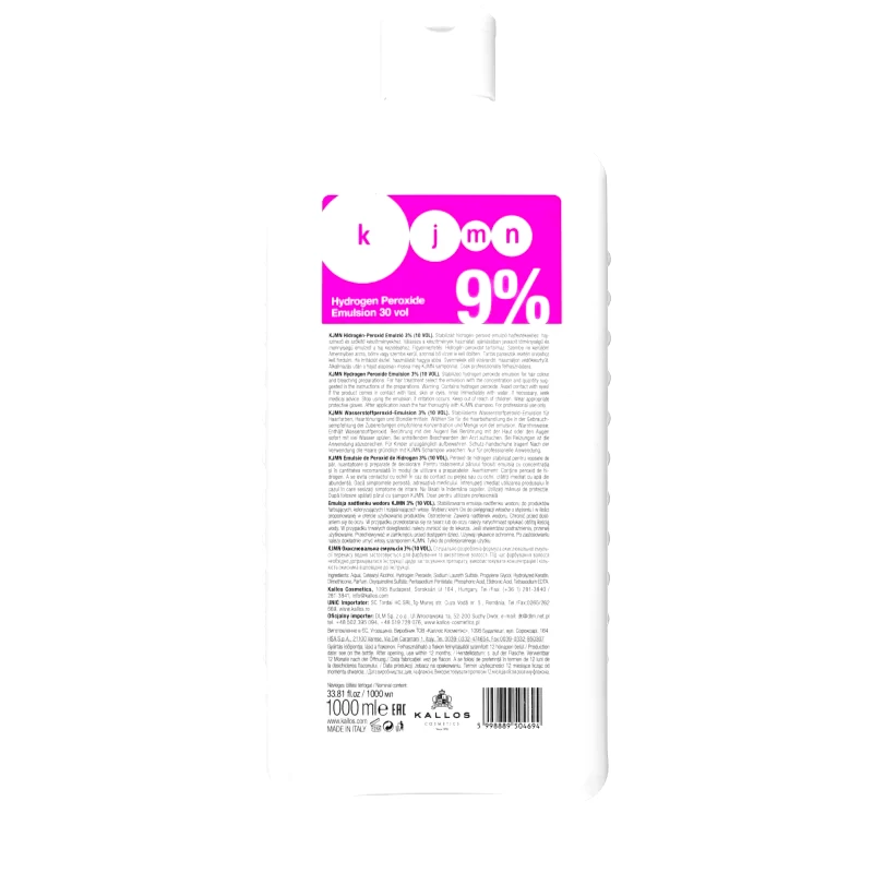 Kallos Kallos KJMN Professional Hydrogen Peroxide γαλάκτωμα ενεργοποίησης 9 % 30 vol για επαγγελματική χρήση 1000 ml