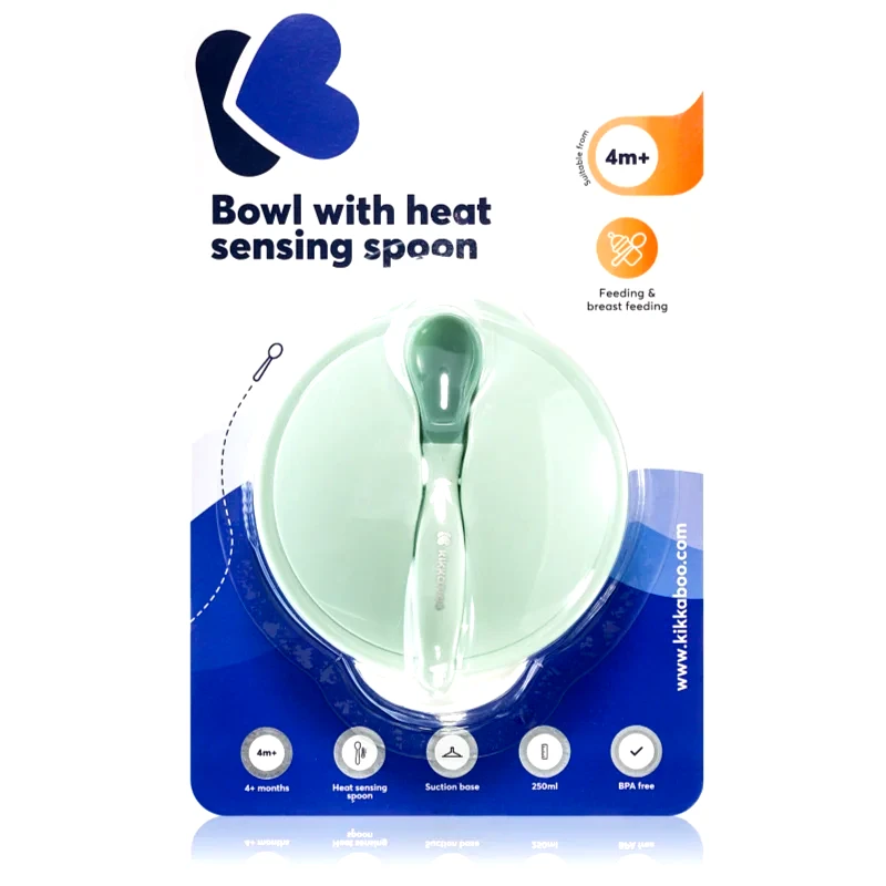 Kikkaboo Kikkaboo Suction Bowl & Heat Sensing Spoon σετ φαγητού 4 m+ Mint 3 τμχ