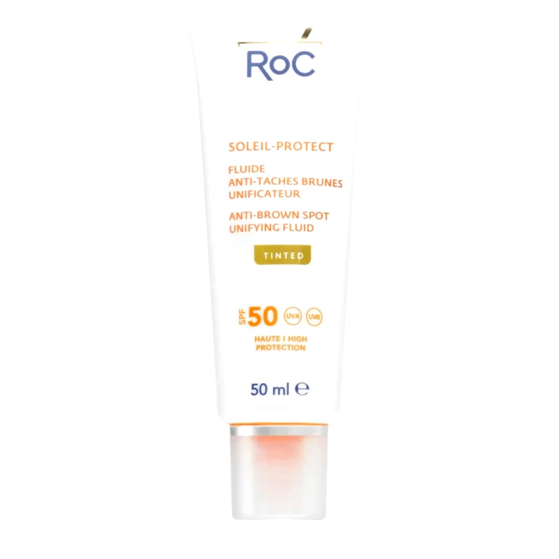 RoC RoC Soleil Protexion+ Anti Brown Spots Unifying Fluid Tinted Χρωματισμένο υγρό για ατέλειες SPF 50 με βιταμίνη C 50 ml