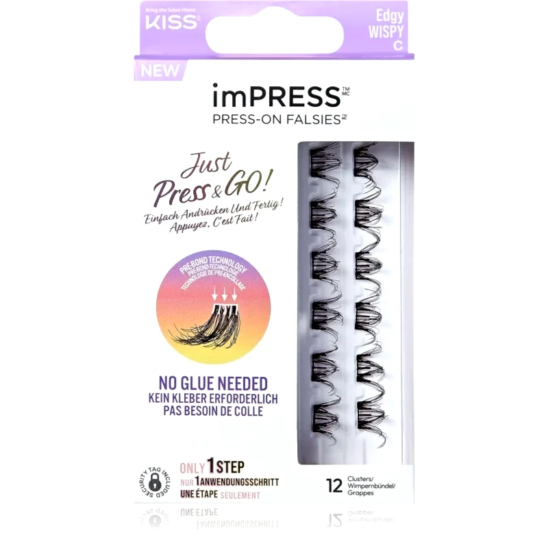 KISS KISS imPRESS Just Press & GO ! αυτοκόλητες βλεφαρίδες σε τουφάκια χωρίς κόμπο Edgy Whispy C 12 τμχ