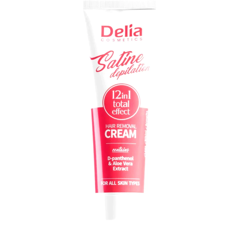 Delia Cosmetics Delia Cosmetics Satine Depilation 12in1 Total Effect αποτριχωτική κρέμα για όλους τους τύπους δέρματος 100 μλ