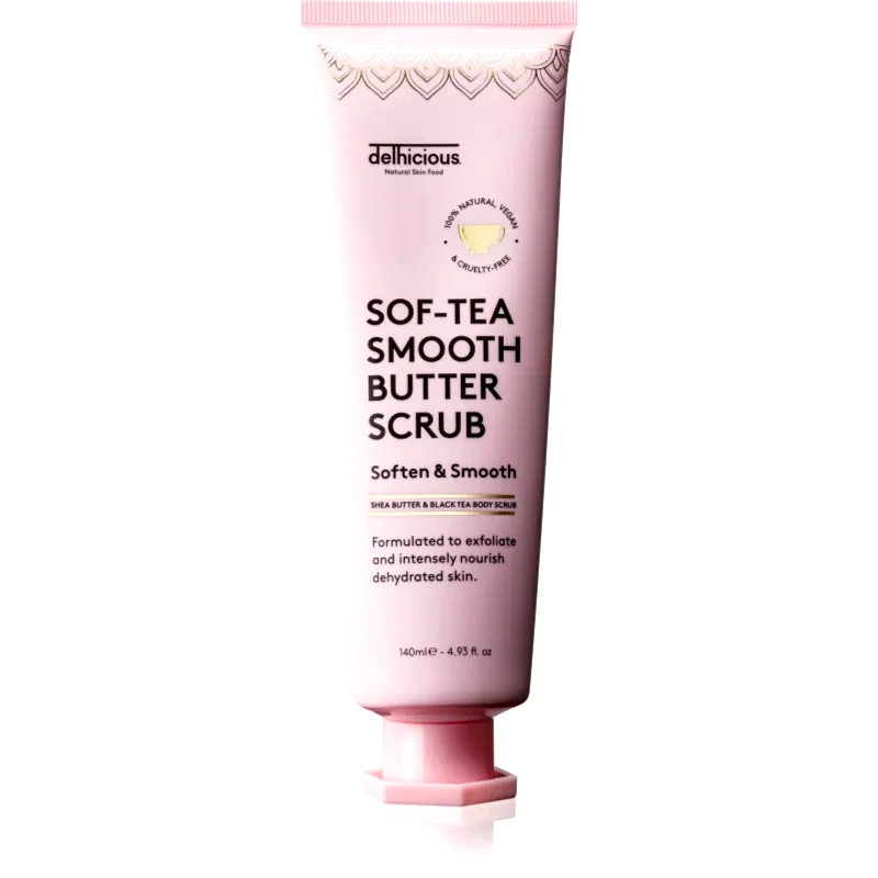 delhicious delhicious Sof-Tea Smooth Butter Scrub ενυδατική απολέπιση σώματος με απολεπιστική δράση 140 ml