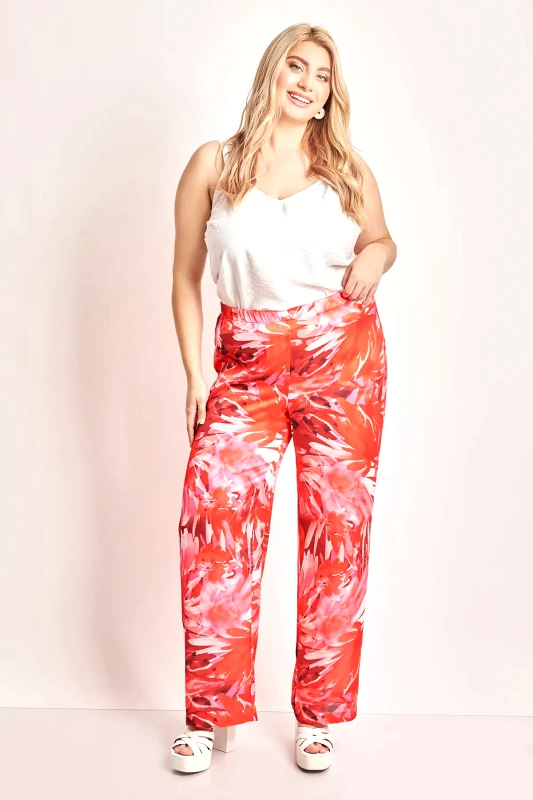 Παντελόνα σατέν εμπριμέ abstract floral