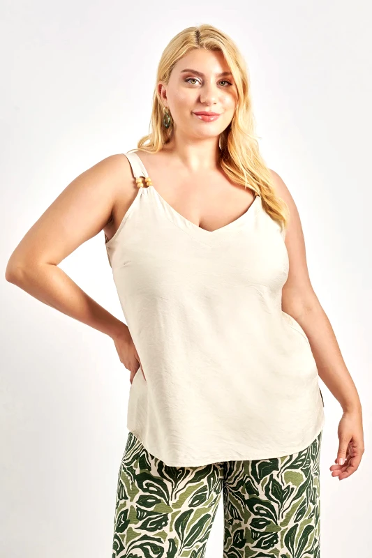 Mπλούζα με τιράντες όψη λινό με χάντρες