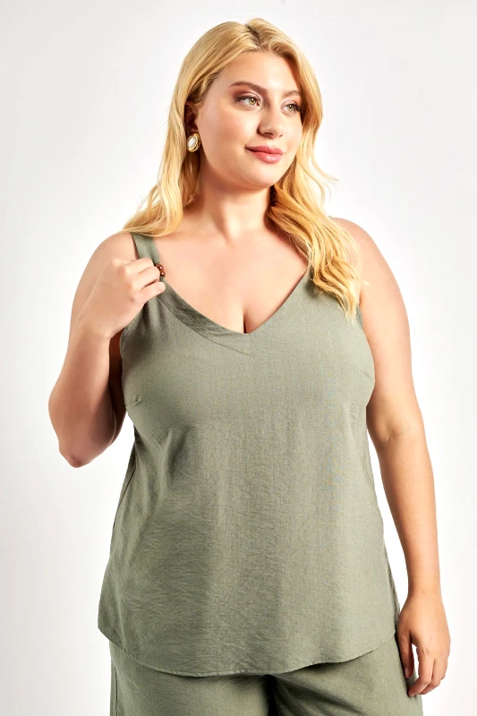 Mπλούζα με τιράντες όψη λινό με χάντρες