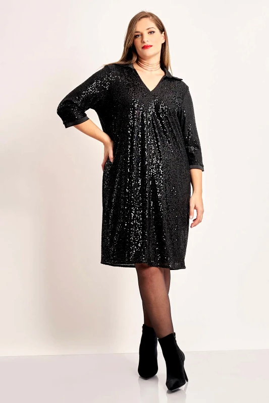 Φόρεμα παγιέτα με κουφόπιετα και γιακά