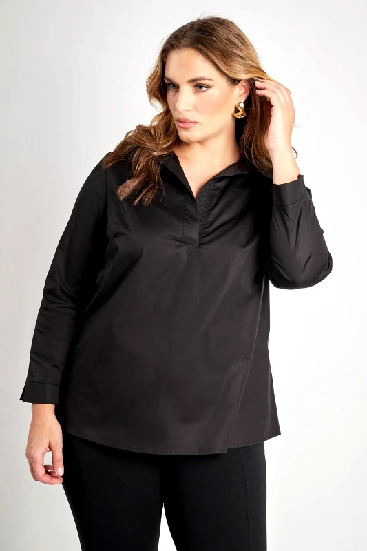 Μακρυμάνικο πουκάμισο ποπλίνα με V και γιακά