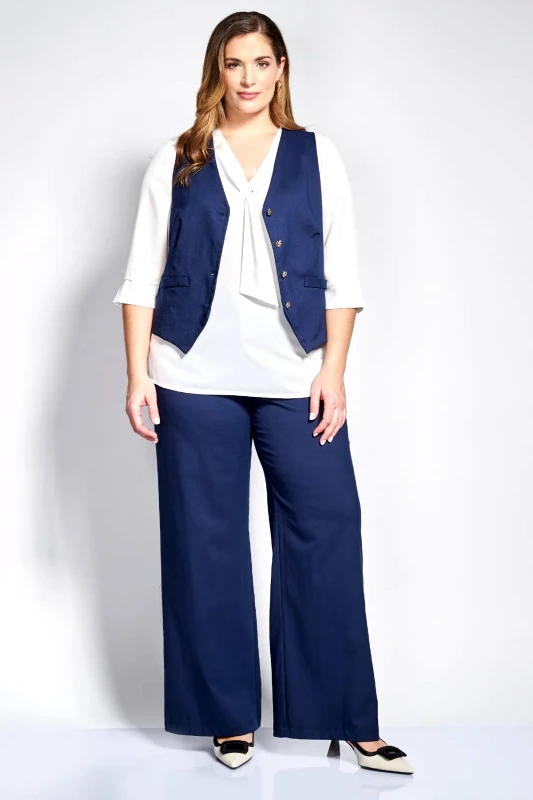 Παντελόνι σε linen look με φαρδιά μπατζάκια