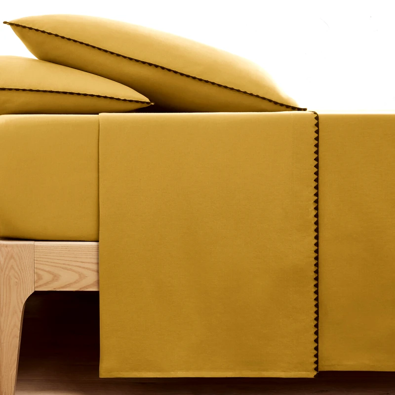 La Redoute Interieurs Μονόχρωμο σεντόνι από προπλυμένο βαμβάκι με κέντημα 180x290 cm