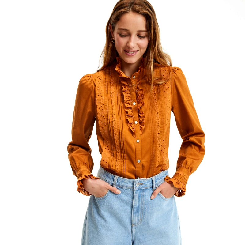 La Redoute Collections Πουκάμισο με όρθιο λαιμό και βολάν