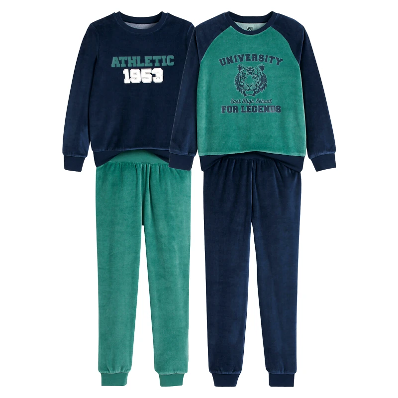 La Redoute Collections Σετ 2 βελουτέ πιτζάμες με κολεγιακή στάμπα