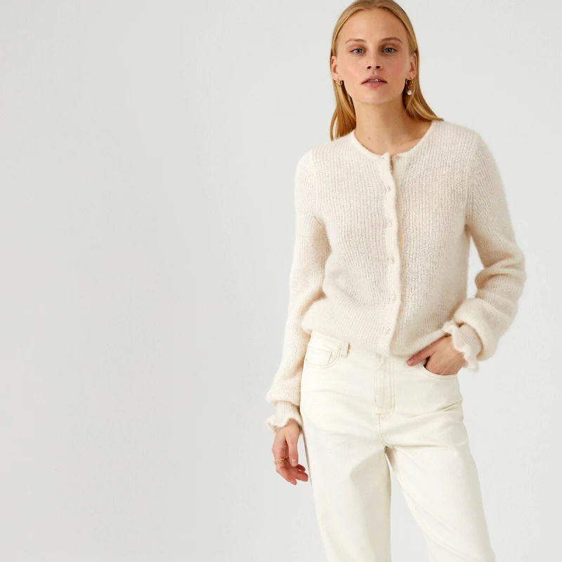 La Redoute Collections Ζακέτα με βολάν στις μανσέτες και αλπακά στη σύνθεση