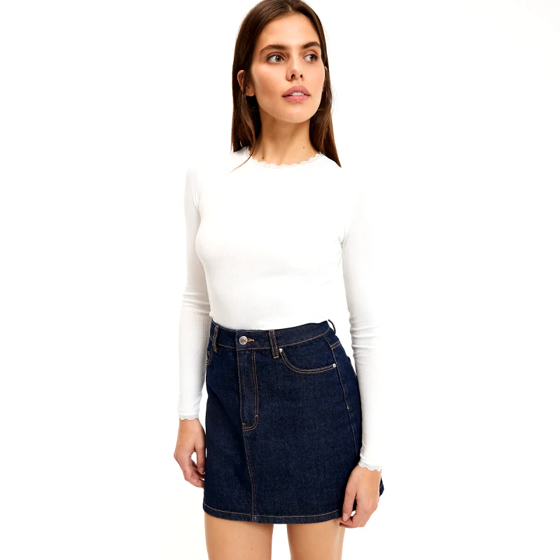 La Redoute Collections Μπλούζα με στρογγυλή λαιμόκοψη και δαντέλα