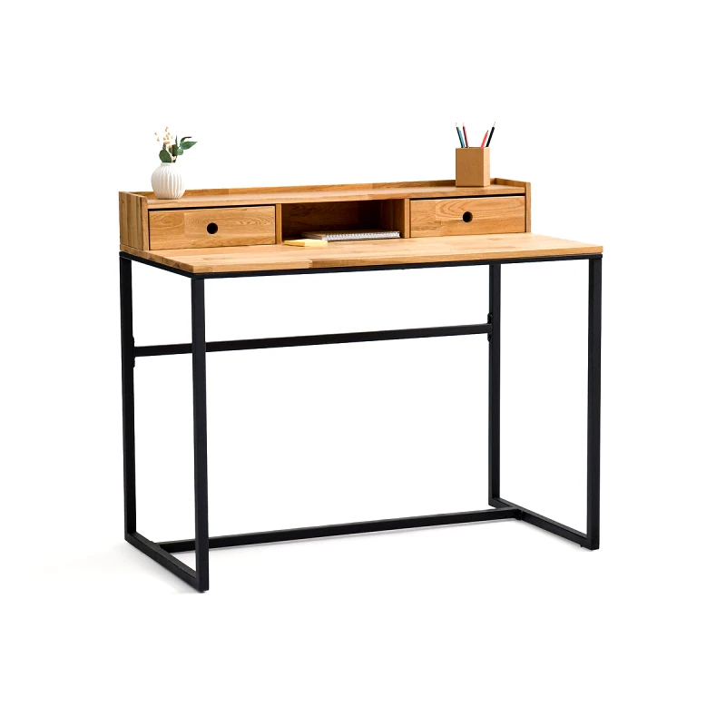 La Redoute Interieurs Γραφείο από ξύλο δρυ και μέταλλο με μικρή βιβλιοθήκη Μ60xΠ105cm