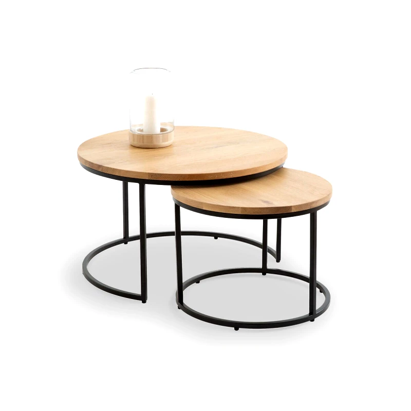 La Redoute Interieurs Σετ 2 χαμηλά τραπεζάκια ζιγκόν από ξύλο δρυ Μ70xΠ70xΥ42cm