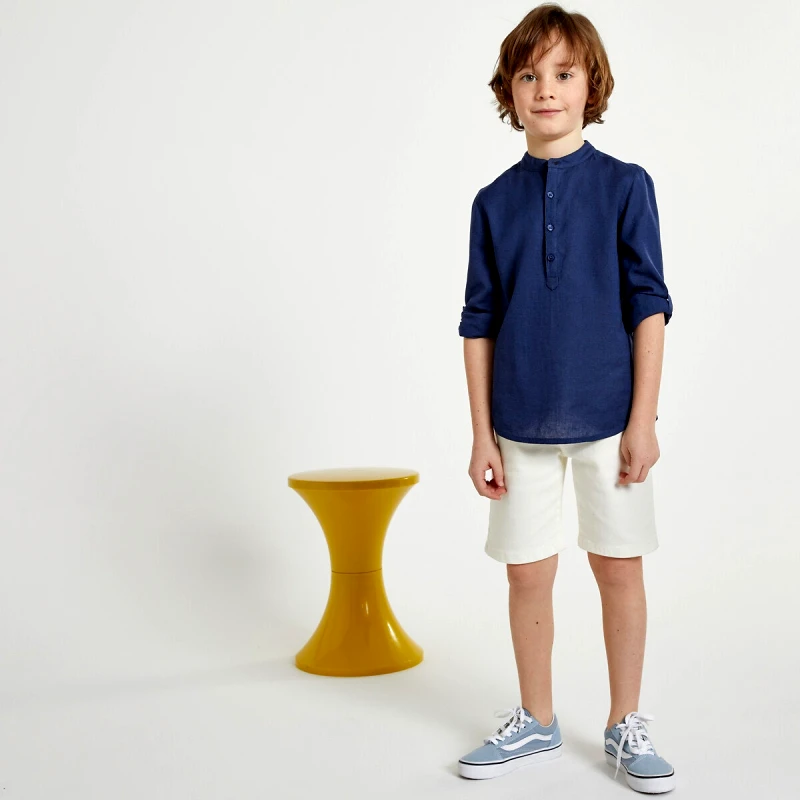 La Redoute Collections Πουκάμισο με λαιμόκοψη κελεμπίας από λινό και βαμβάκι