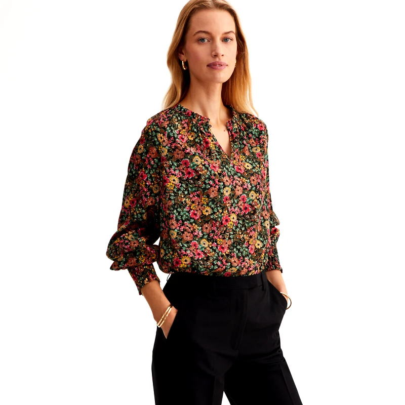 ANNE WEYBURN Μακρυμάνικη φλοράλ μπλούζα με στρογγυλή λαιμόκοψη